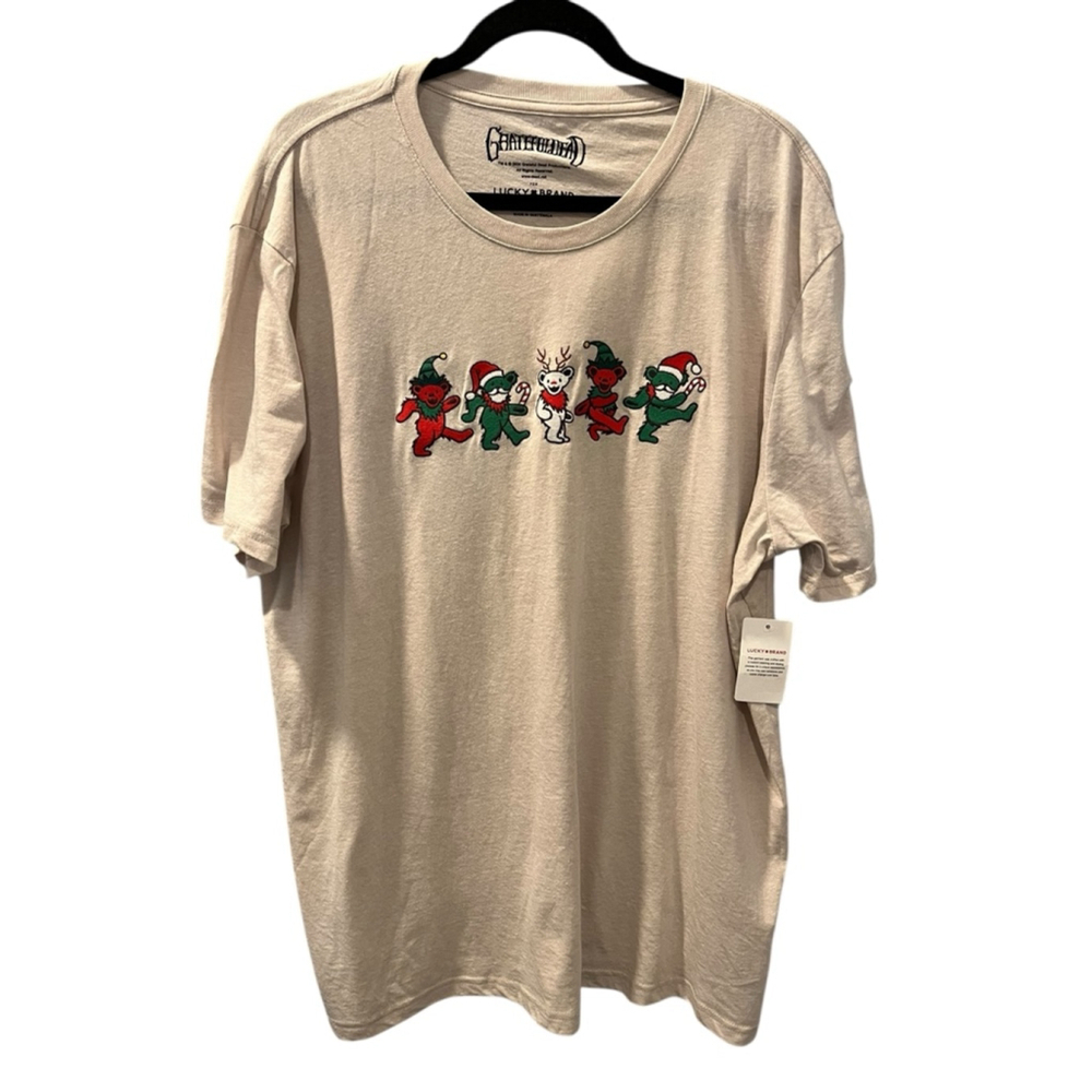 Grateful Dead NWT Lucky Brand Christmas Bears XL Embroidered Crew Neck Shirt Men